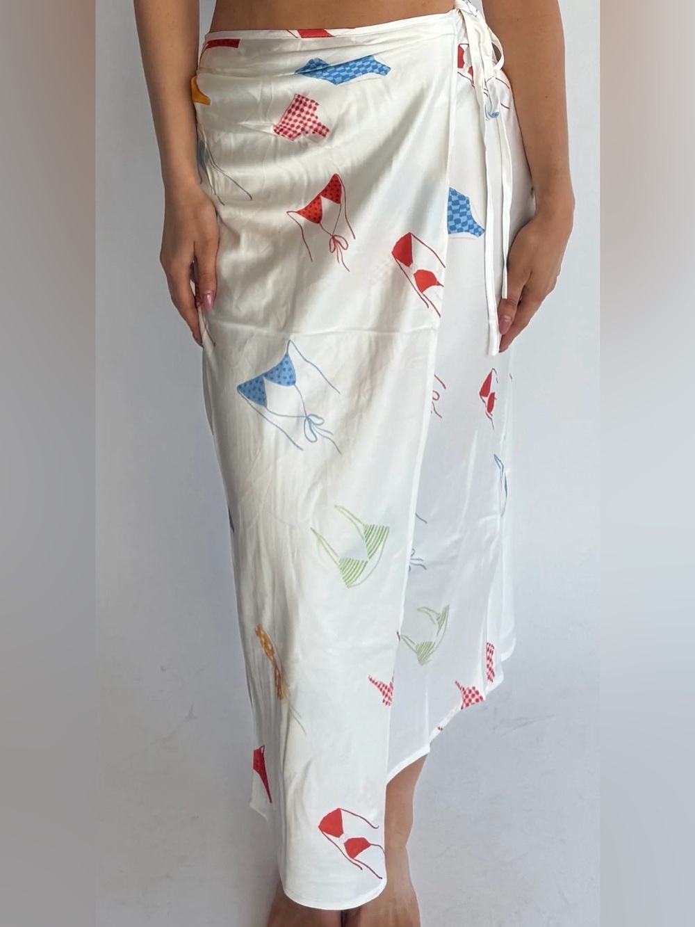 White Wrap Skirt with Colorful Bikini Print